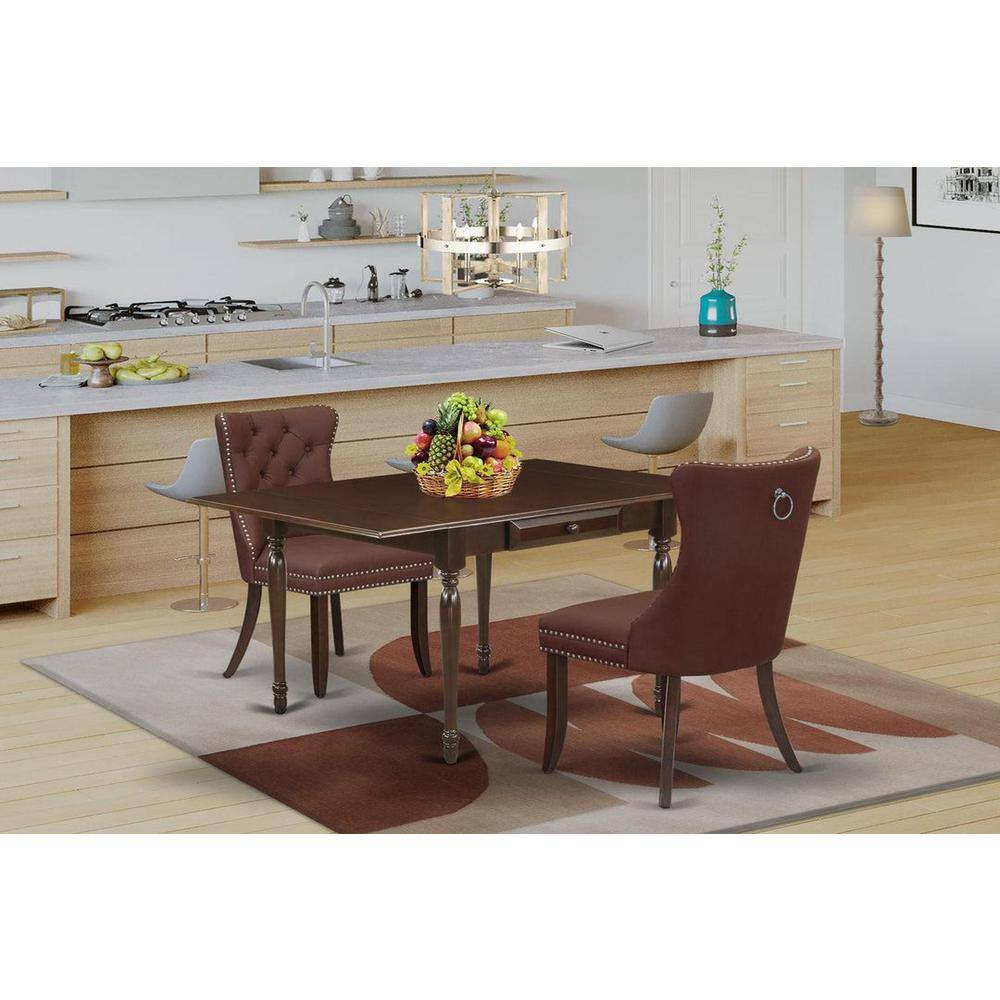Mahogany 3-Piece Dining Set with Burgundy Upholstered Chairs