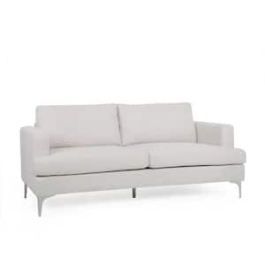 Cadyn 3-Seat 75 in. Wide Square Arm Fabric Straight Beige and Silver Fabric Sofa