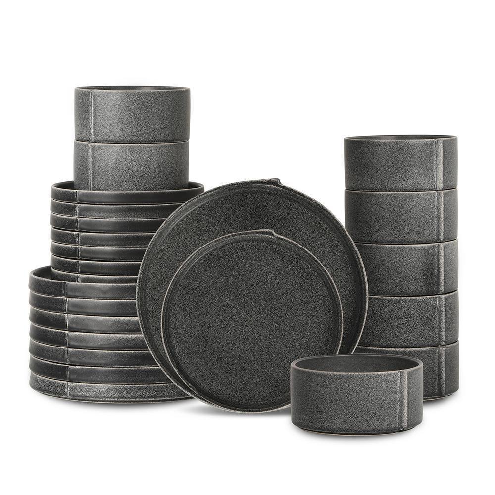 STONE LAIN Bao 24-Piece Charcoal-Gray Stoneware Dinnerware Set