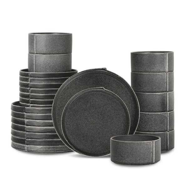 Bao 24-Piece Charcoal-Gray Stoneware Dinnerware Set (Service for 8)