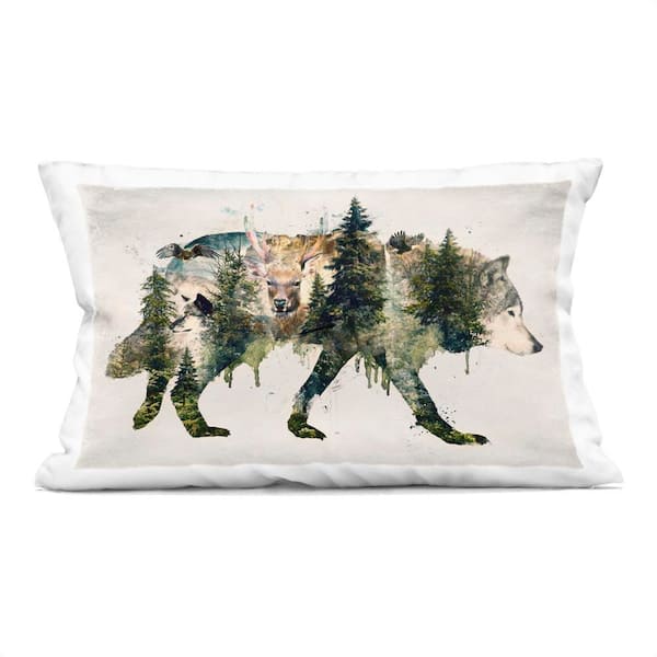 Stupell Industries Woodland Wildlife Wolf Contour Green Abstract Polyester 14 in. X 20 in. Throw Pillow