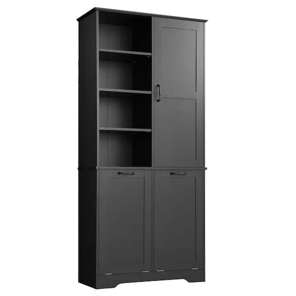 31 in. x 14 in. x 68 in. Ready to Assemble Bath Storage Cabinet in Black with Doors, Shelves and Tilt-Out Laundry Hamper