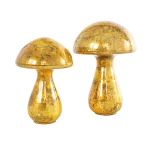 Gold Glass Weathered Mushroom Sculpture (Set of 2)