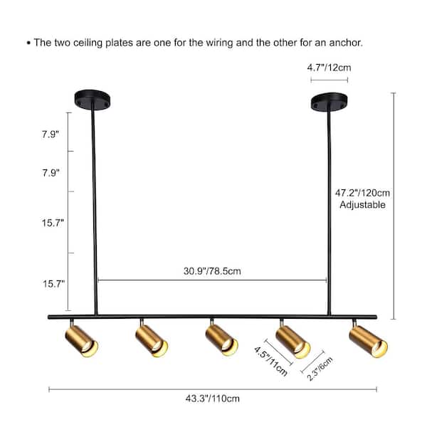 3.61 ft. 5-Light Matte Black Gold Standard Track Lighting Kit with Adjustable Heads