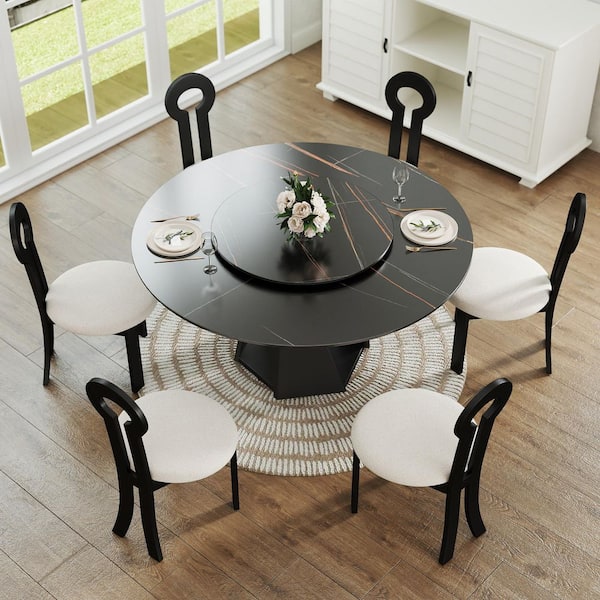 Magic Home 59 in. Black Rotable Lazy Susan Sintered Round