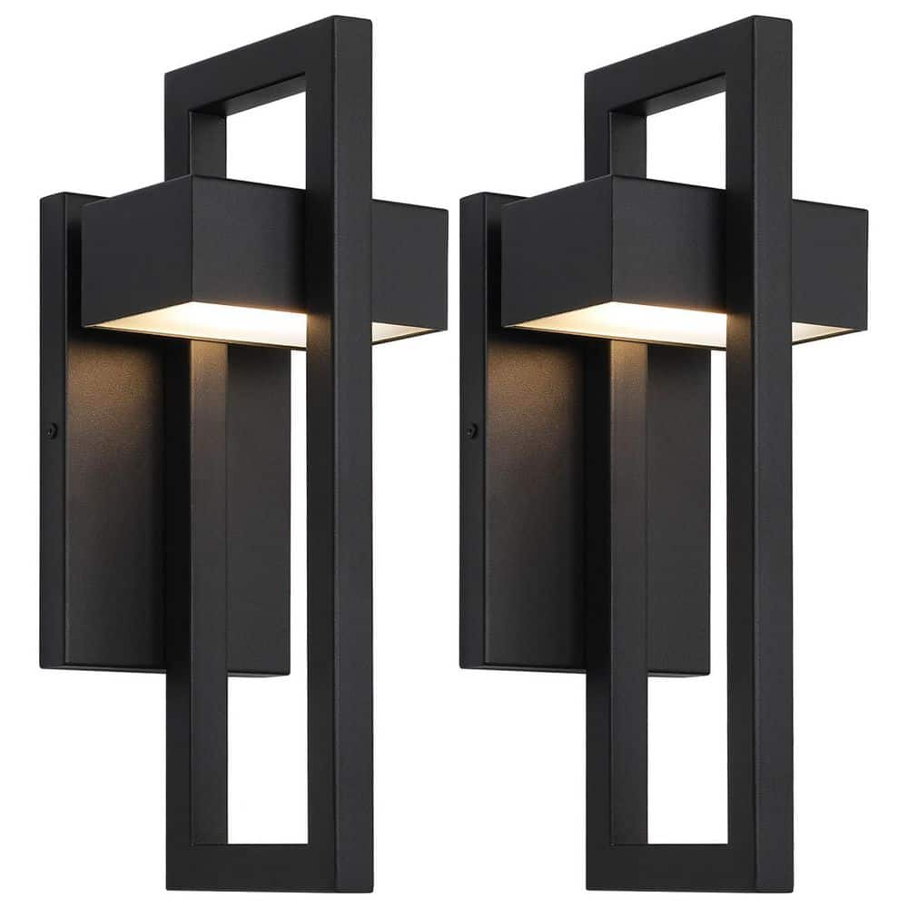 Lamqee 2 Light Black Led Outdoor Wall Lantern Sconce 2 Pack 06ftl0247abb The Home Depot