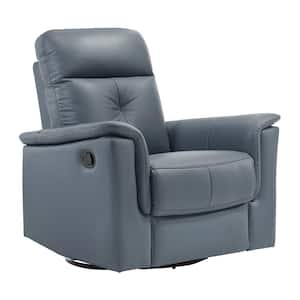 Ouray Blue Gray Leather Swivel Glider Manual Recliner