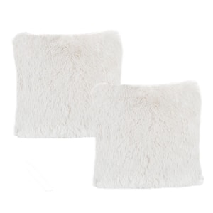 White 18 in. W x 18 in. L Faux Fur Square Shag Pillow (Set of 2)