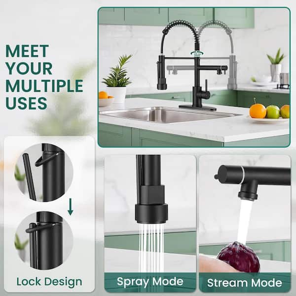 Single Handle Pull Down Sprayer Kitchen Faucet 360° Spout Swivel with Pull Out Spray in Matte Black