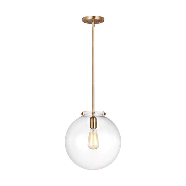Generation Lighting Kate 1-Light Satin Brass Sphere Hanging Pendant with Clear Glass Shade