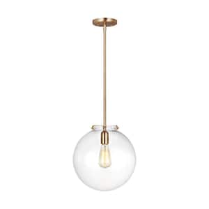 Kate 1-Light Satin Brass Sphere Hanging Pendant with Clear Glass Shade