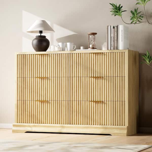 Elegant Fluted 48 in. Light Oak Dresser, 6-Spacious Drawers with Smooth Gliding Runners, Multi-Purpose Organizer