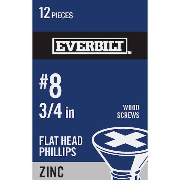 Everbilt #8 x 3/4 in. Phillips Flat Head Zinc Plated Wood Screw (12-Pack)
