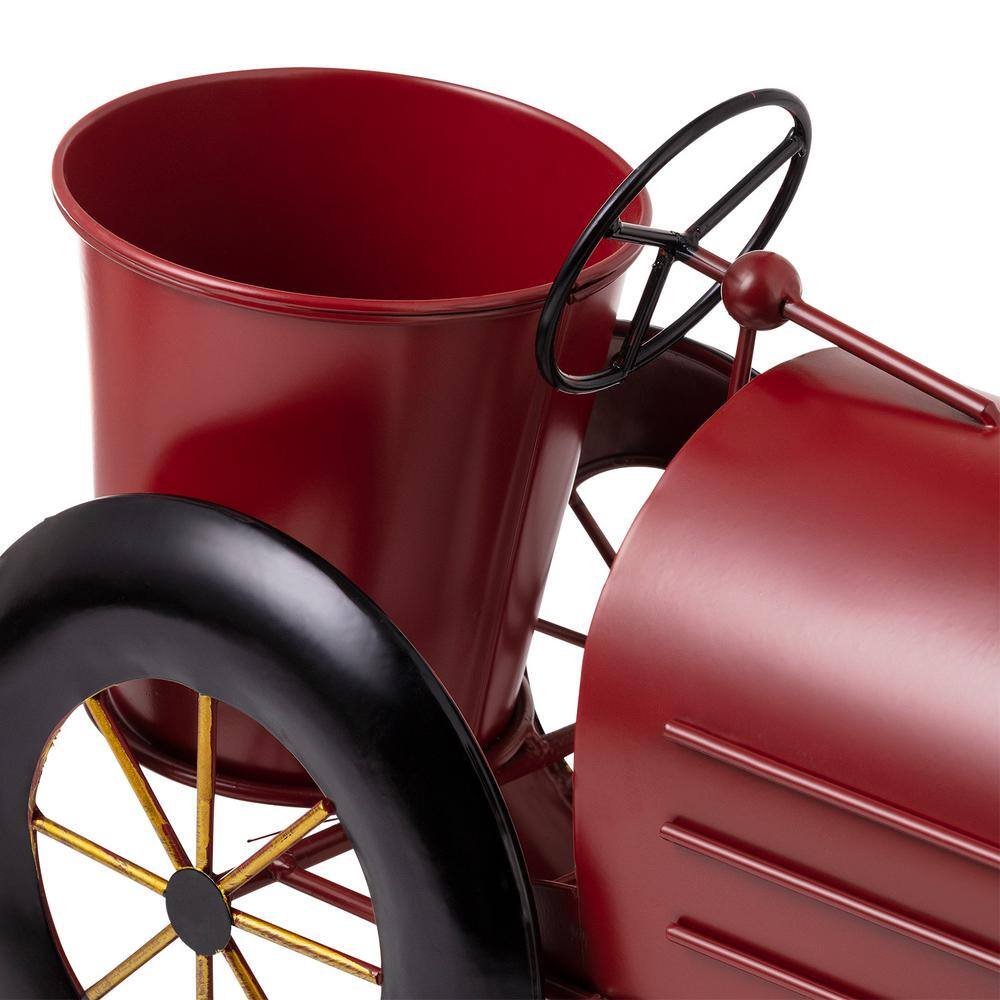 Red Metal Tractor Planter with Stand for Indoor/Outdoor Use