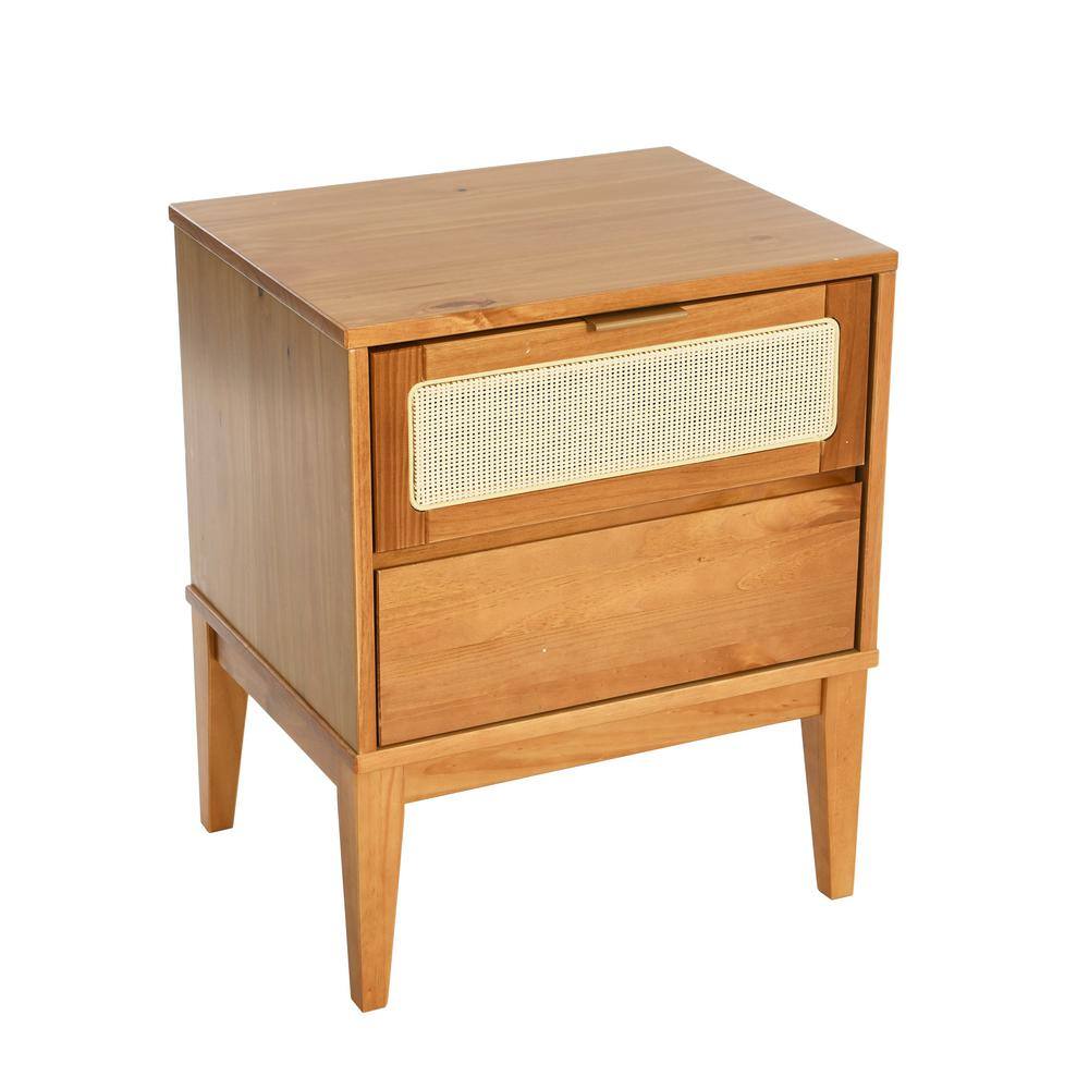 Storied Home Crawford 20 in. Pine Finish Light Brown Solid Wood 2Drawer Accent Side Table