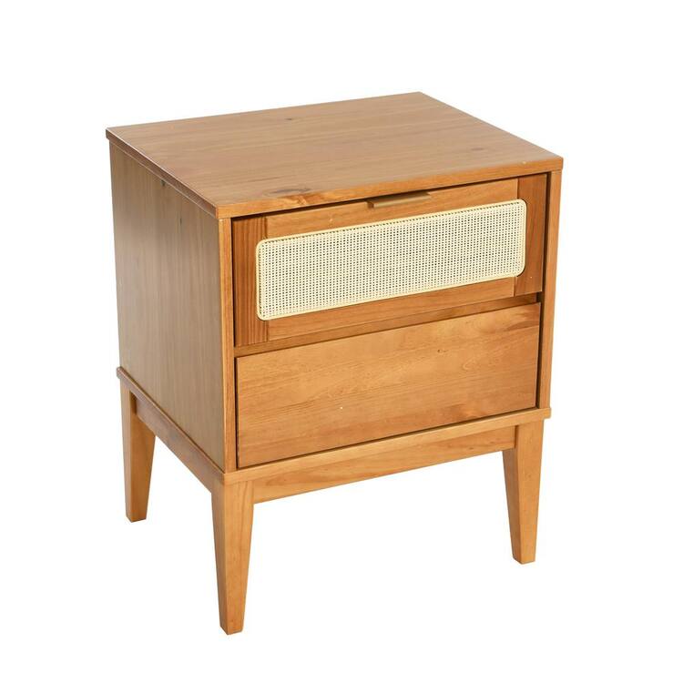 Storied Home Crawford 20 in. Pine Finish Light Brown Solid Wood 2-Drawer Accent Side Table