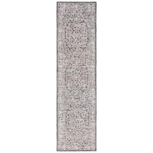 Roslyn 2 ft. x 9 ft. Dark Gray/Ivory Distressed Ornate Runner Rug