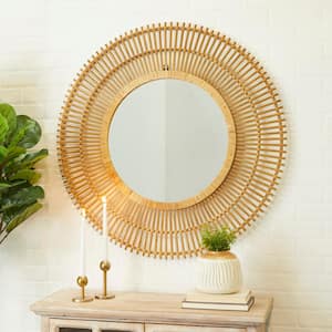 37 in. x 37 in. Handmade Wrapped Round Framed Brown Starburst Wall Mirror