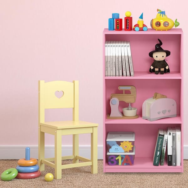 Furinno 39.5 in. Pink Wood 3-shelf Standard Bookcase with Storage