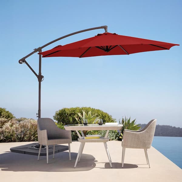 JEAREY 10ft Cantilever Offset Patio Umbrella with Weighted Base in Red