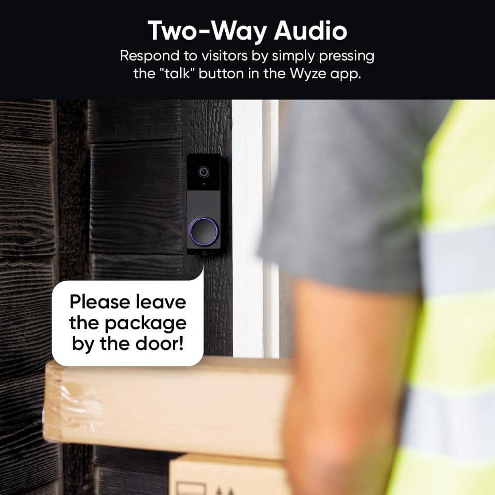 Color Black Wireless Duo Cam Video Doorbell, Battery Powered, 2K Full HD Video, 2 Cameras (People and Package), Color Night Vision