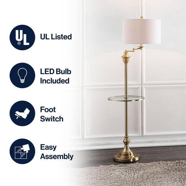 JONATHAN Y Cora 60 in. Metal/Glass LED Side Table and Floor Lamp