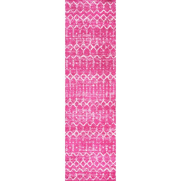 Fuchsia/Ivory 2 ft. x 8 ft. Moroccan Hype Boho Vintage Diamond Area Rug