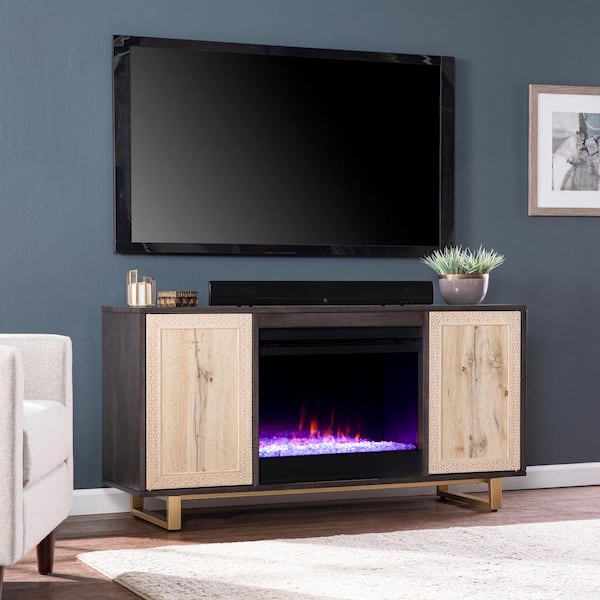 Southern Enterprises Saleh 23 in. Color Changing Electric Fireplace in Brown