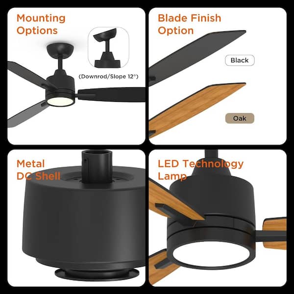 QRMOK S3 Series 52 in. Indoor Black Ceiling Fan with Remote