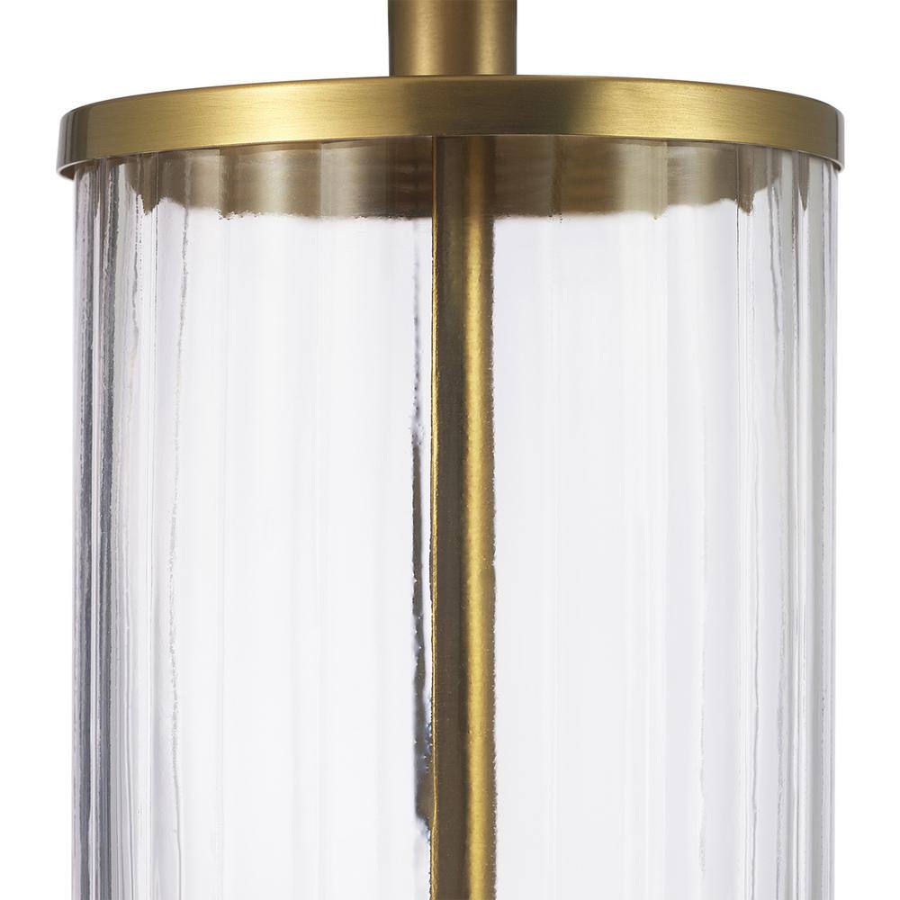 20" Clear Glass Table Lamp with Matte Brass Accents and Off-White Linen Shade