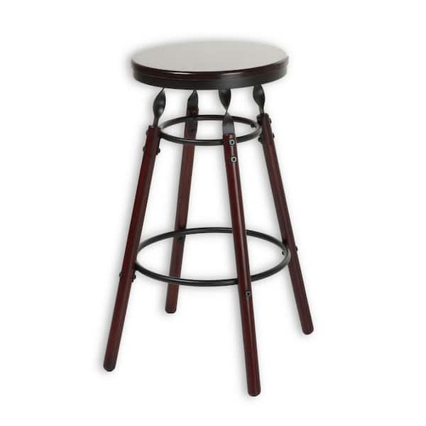 Fashion Bed Group Boston 26 in. Wood Bar Stool with Dark Cherry Backless Seat and Charcoal Metal Finish