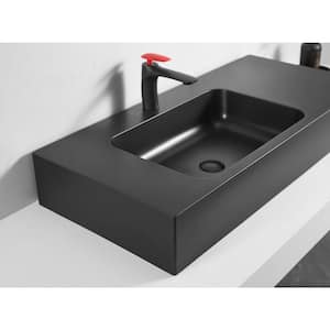 40 in. Wall-Mount Install or On Countertop Bathroom Sink with Single Faucet Hole in Matte Black