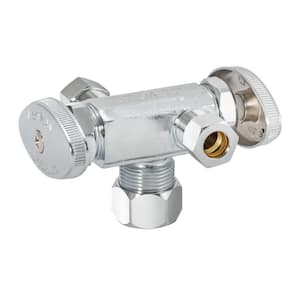 3/8 in. O.D. x 3/8 in. O.D. x 5/8 in. O.D. Brass Compression Dual Outlet Dual Handle Stop Valve