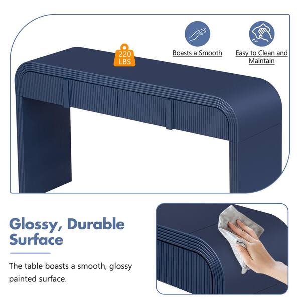 JUJABU 55 in. Navy Blue Rectangle MDF Modern Rounded Silhouette