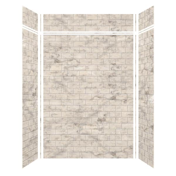 Transolid Saramar 60 in. W x 96 in. H x 36 in. D 6-Piece Glue to Wall Alcove Shower Wall Kit with Extension in Sand Creme