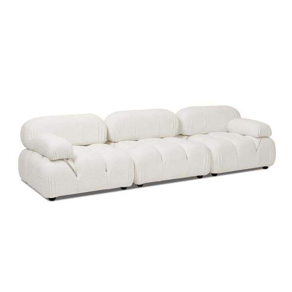 Jennifer Taylor Marcel 109.5 in. Round Arm Boucle Fabric Modular Modern 3-Piece Sofa in. Ivory White