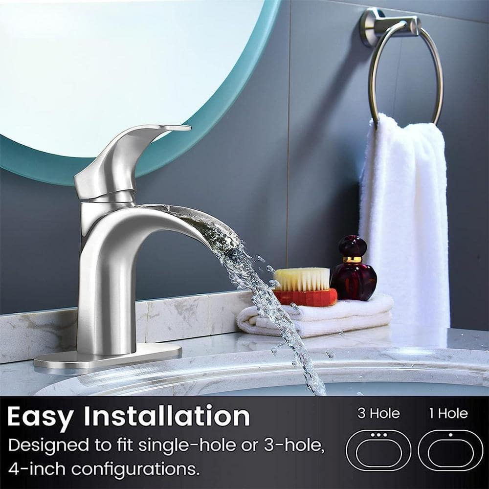 Brushed Nickel Waterfall Single Handle Bathroom Faucet