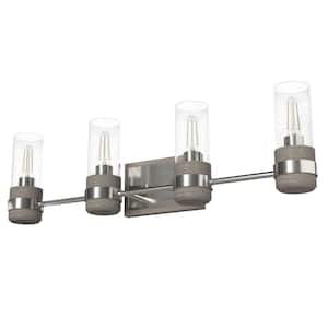 River Mill 30.5 in. 4-Light Brushed Nickel Vanity Light with Clear Seeded Glass Shades