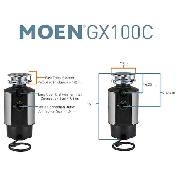 殿堂 Moen EXL100C EX Chef Series HP Continuous Feed Lighted Garbage Disposal  with Sound Reduction, Power Cord Included, or Unfinished並行輸入