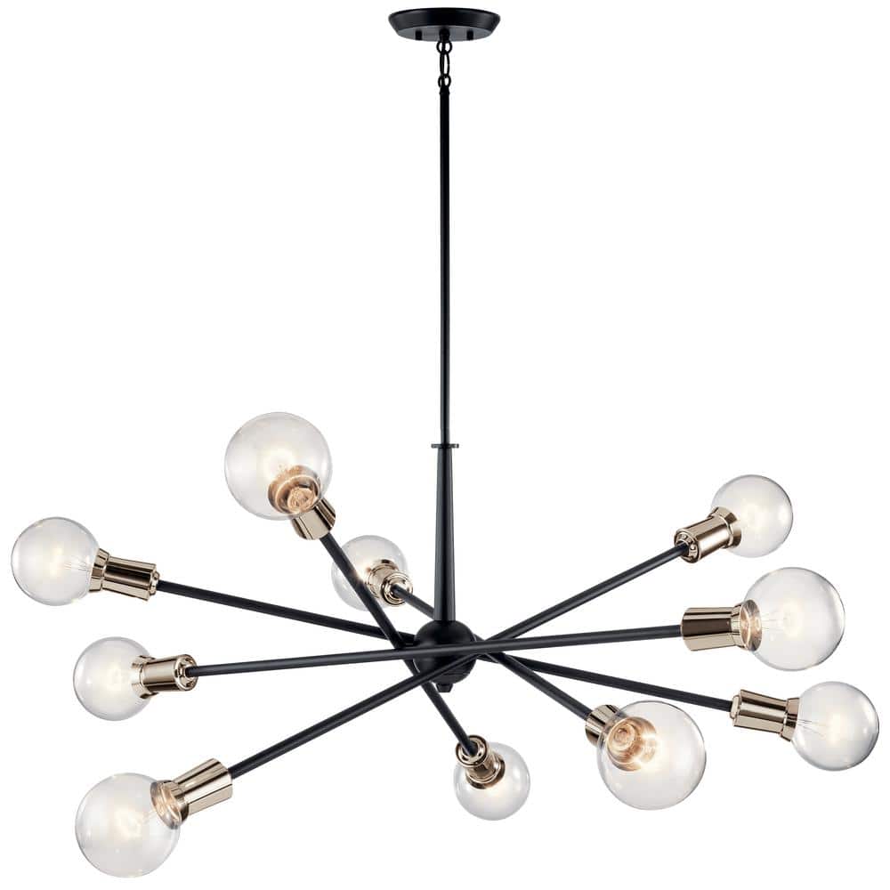 KICHLER Armstrong 47 in. 10-Light Black Mid-Century Modern Sputnik