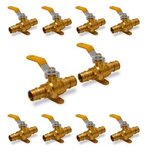 3/4 in. Heavy Duty Brass Full Port Drop Ear PEX Ball Valve with Drain with Expansion PEX Connection (10 Pack)