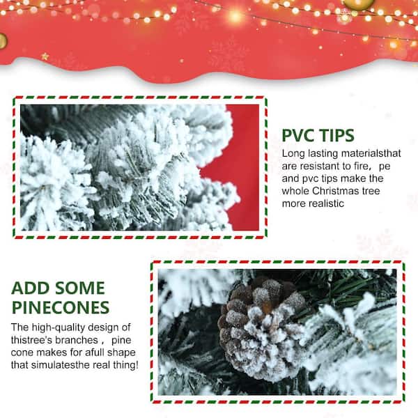 Unbranded - 8 ft. Snow-Flocked Artificial Christmas Tree with Pine Cones, Prelit Xmas Trees Garden Statue