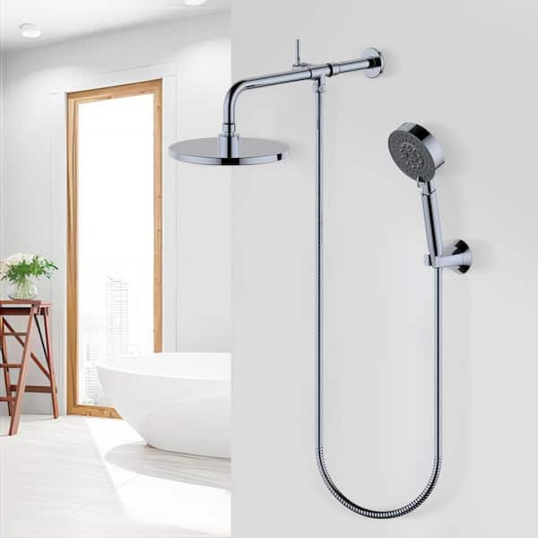 Single-Handle 5-Spray 1.8 GPM Shower Faucet with 8 in. Wall Mount Dual Round Shower Head in Chrome