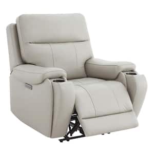 Alaric Gray Genuine Leather Zero Gravity Power Recliner with Metal Frame, Adjustable Headrest, Cup Holders
