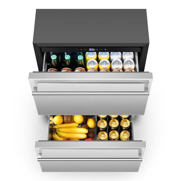 24 in. 180-Can Stainless Steel Built-in Single Zone Beverage Refrigerator, Touch Panel and 2-Drawer-4.9 cu. ft. capacity