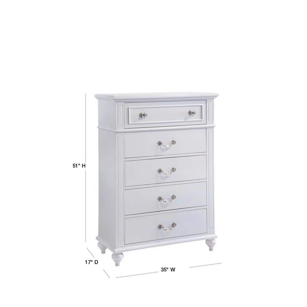 Annie White 5-Drawer Vertical Dresser with Crystal Handles
