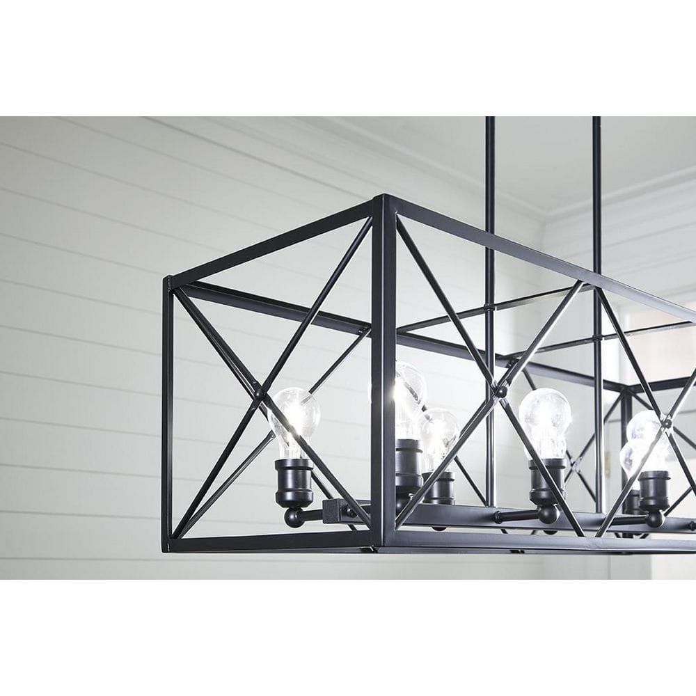 Brooklyn Matte Black 8-Light Island Pendant with Metal Framework