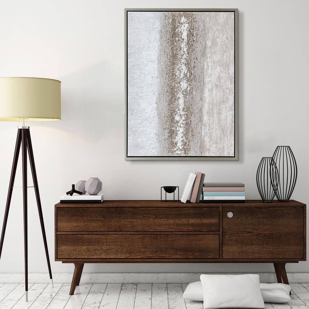 Sandpath Textured Metallic Hand Painted Abstract Canvas Art with Champagne Frame