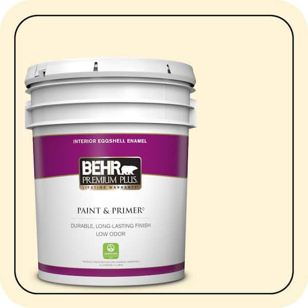 BEHR PREMIUM PLUS 5 gal. #390C-1 Capri Cream Eggshell Enamel Low Odor Interior Paint & Primer