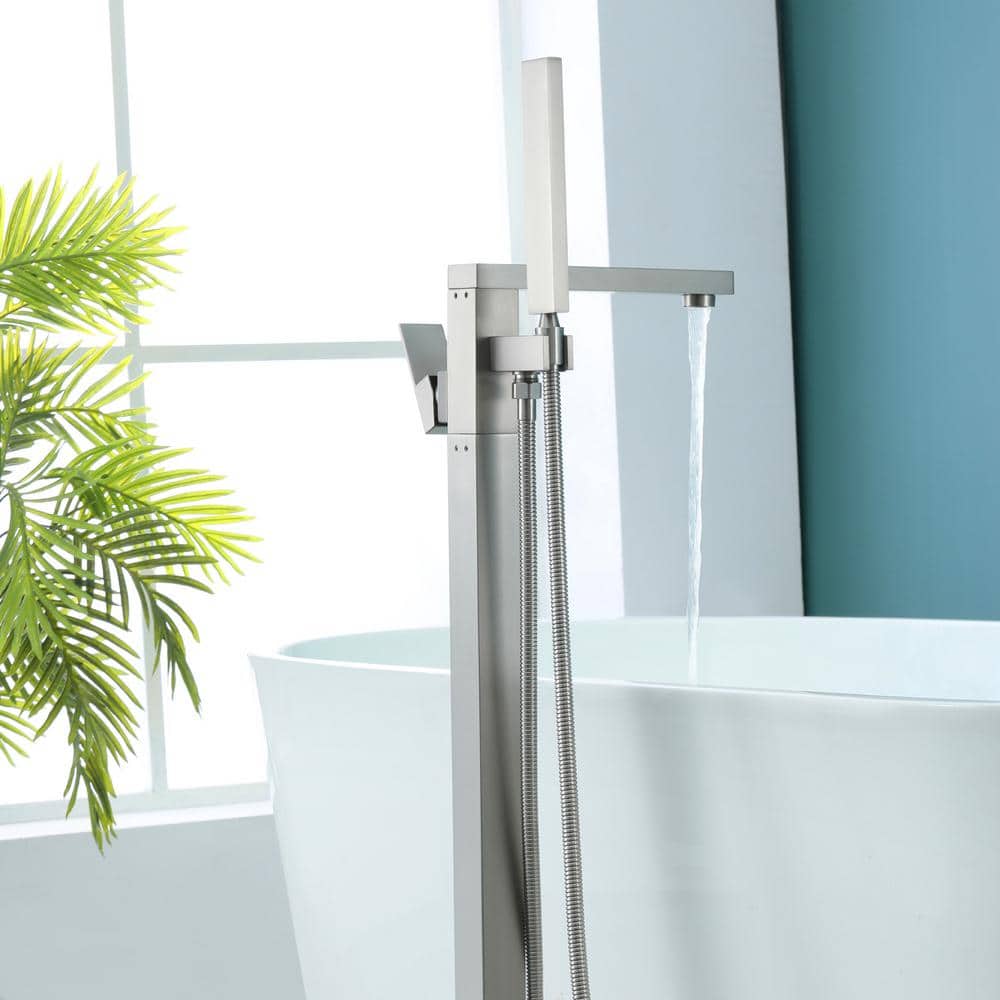 Brushed Nickel Freestanding Tub Faucet with Hand Shower